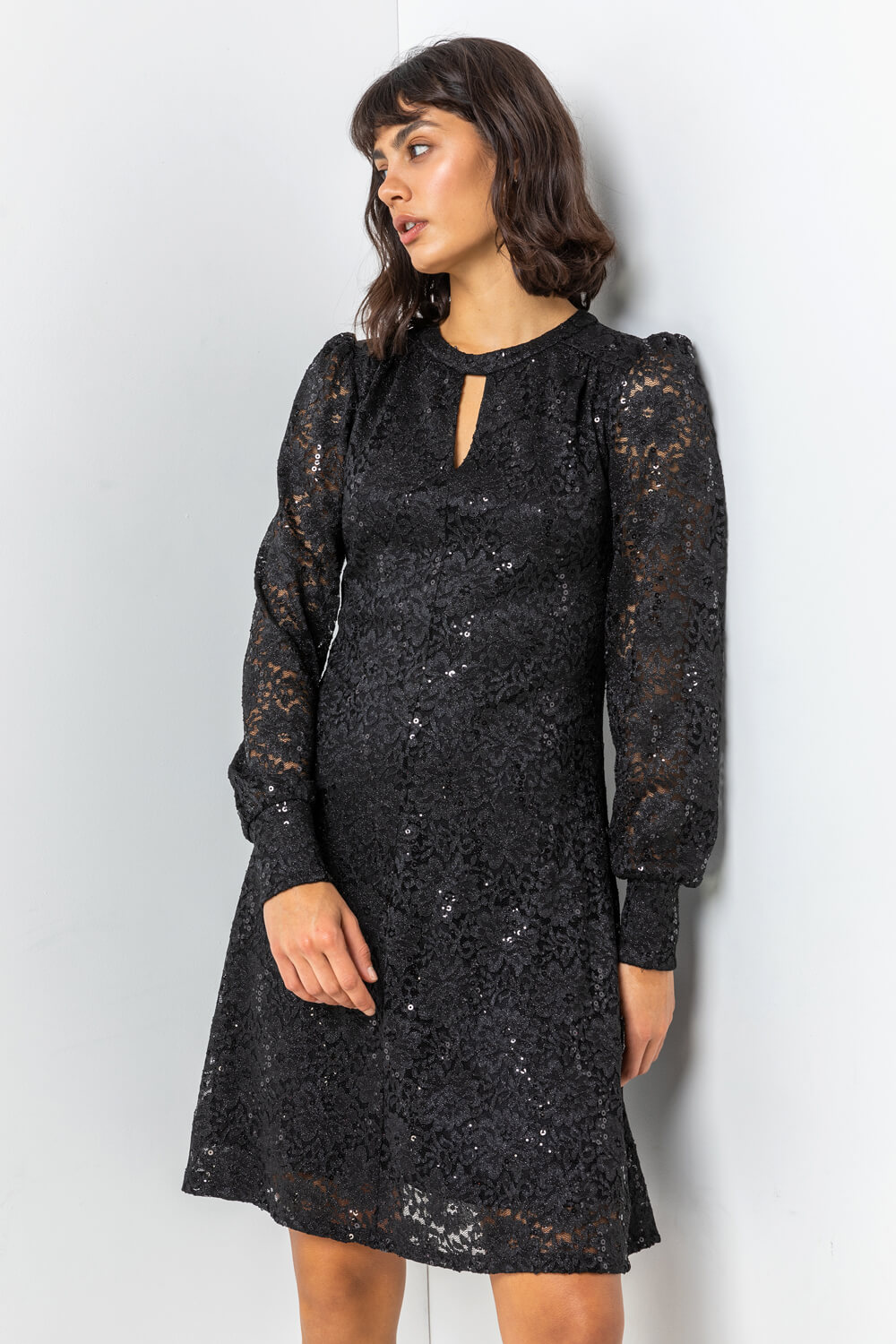Black Lace Sparkle Swing Dress, Image 5 of 5