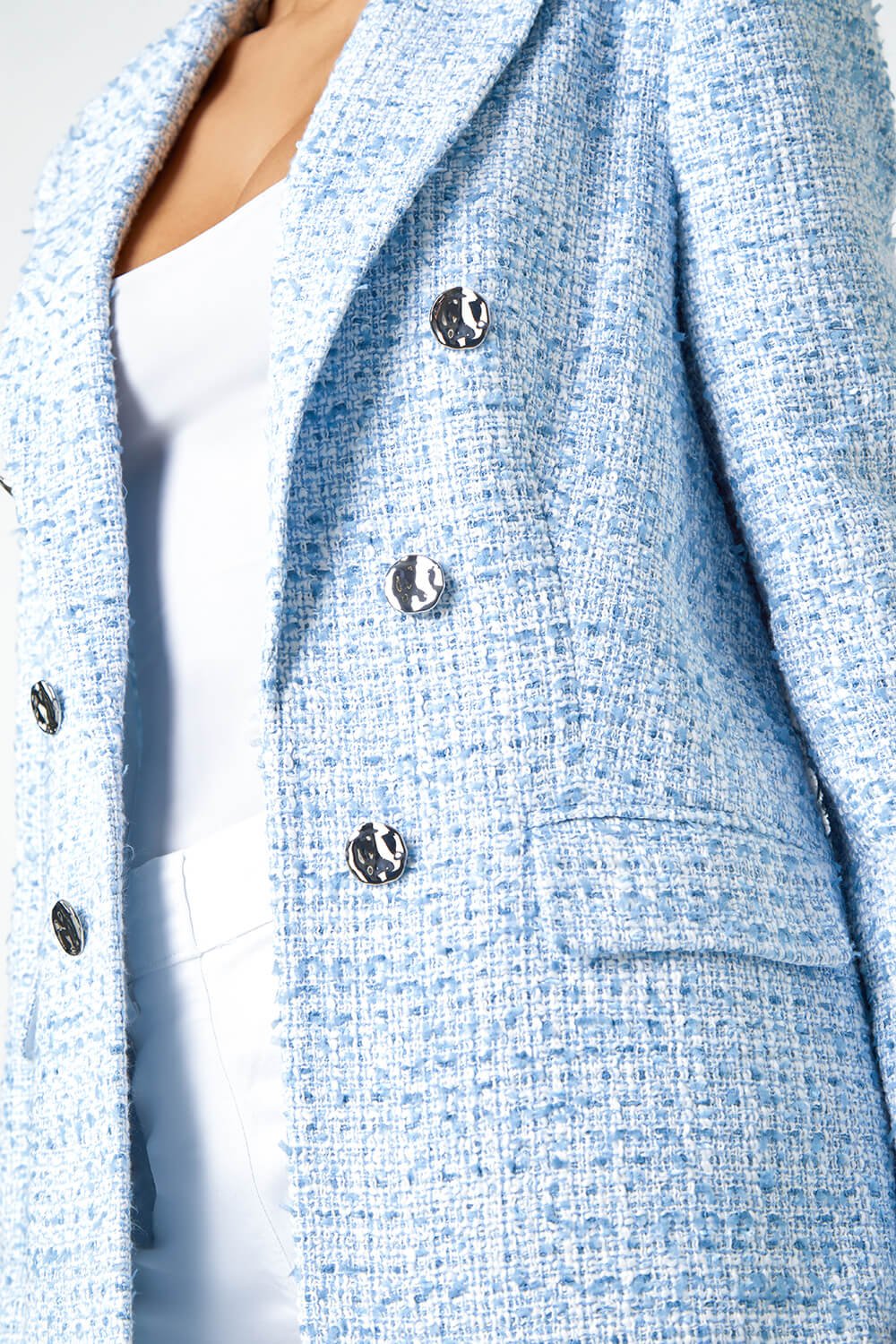 Light Blue  Textured Check Boucle Blazer Jacket, Image 5 of 5
