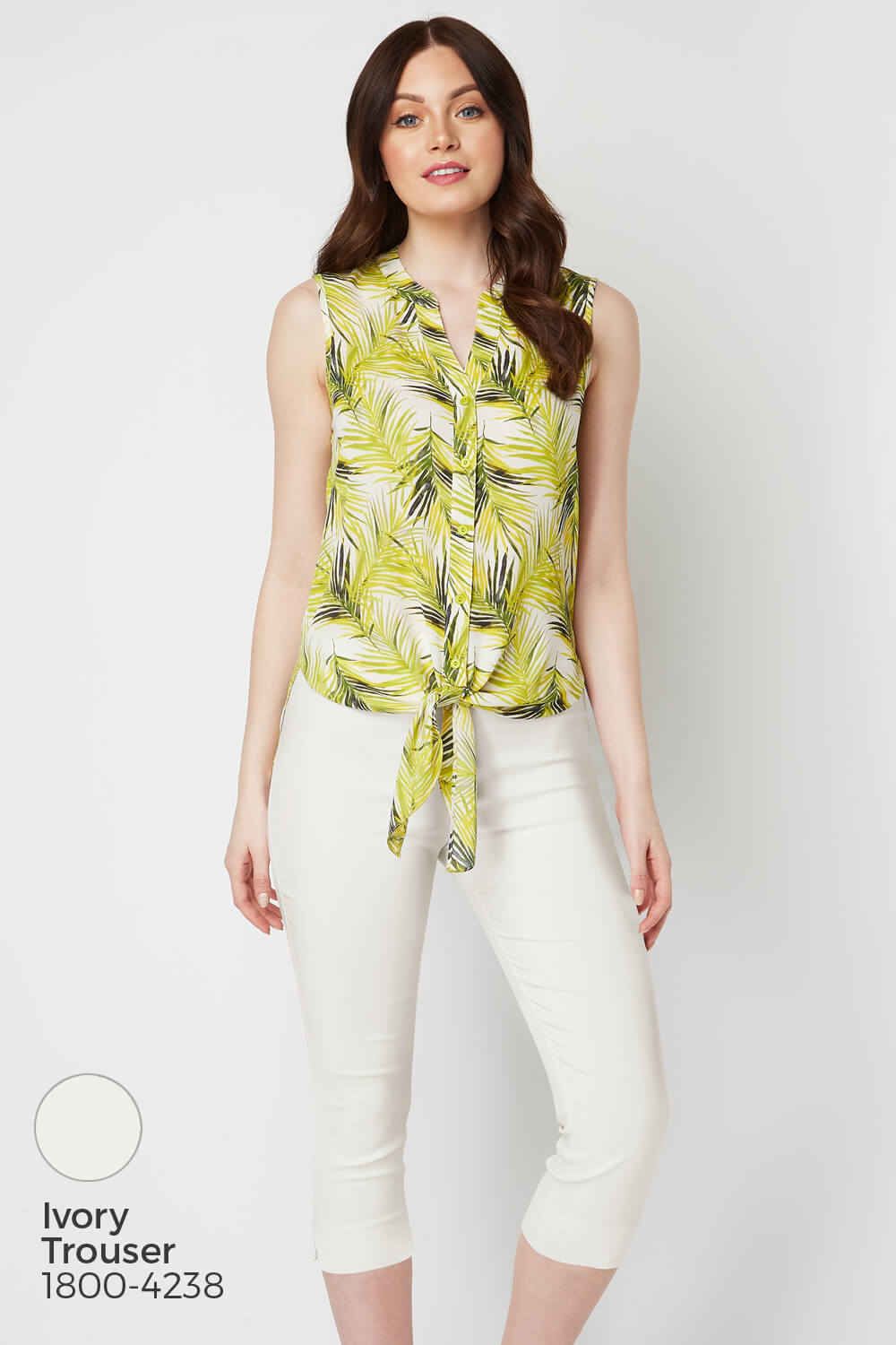 Green Tropical Tie Front Button Detail Blouse, Image 8 of 8
