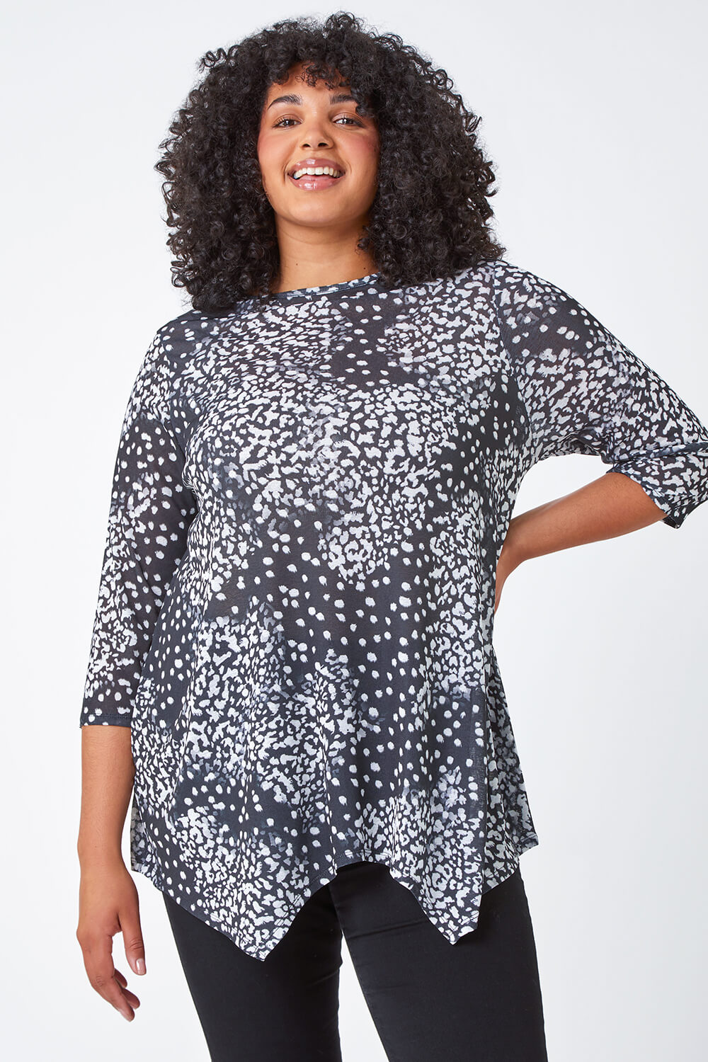 Charcoal Curve Animal Print Tunic Stretch Top , Image 4 of 5