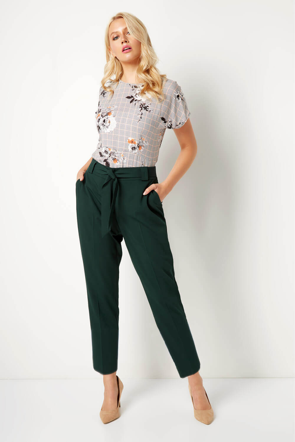 Tapered Belted Trousers in Forest Roman Originals UK