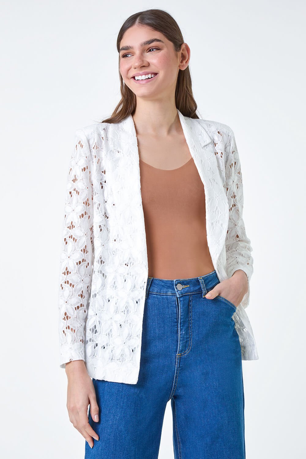 Ivory  Cotton Blend Floral Lace Jacket, Image 2 of 5