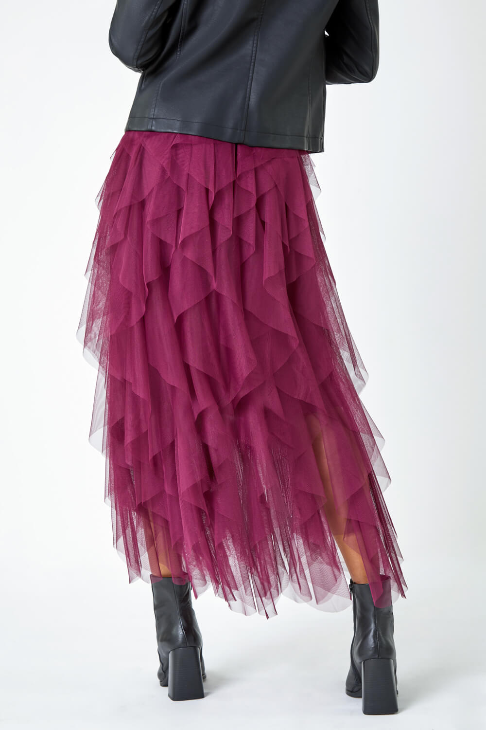 Wine Elasticated Mesh Layered Skirt, Image 3 of 5