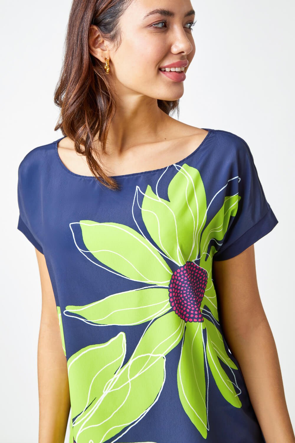 Lime Contrast Floral Print T Shirt, Image 4 of 5