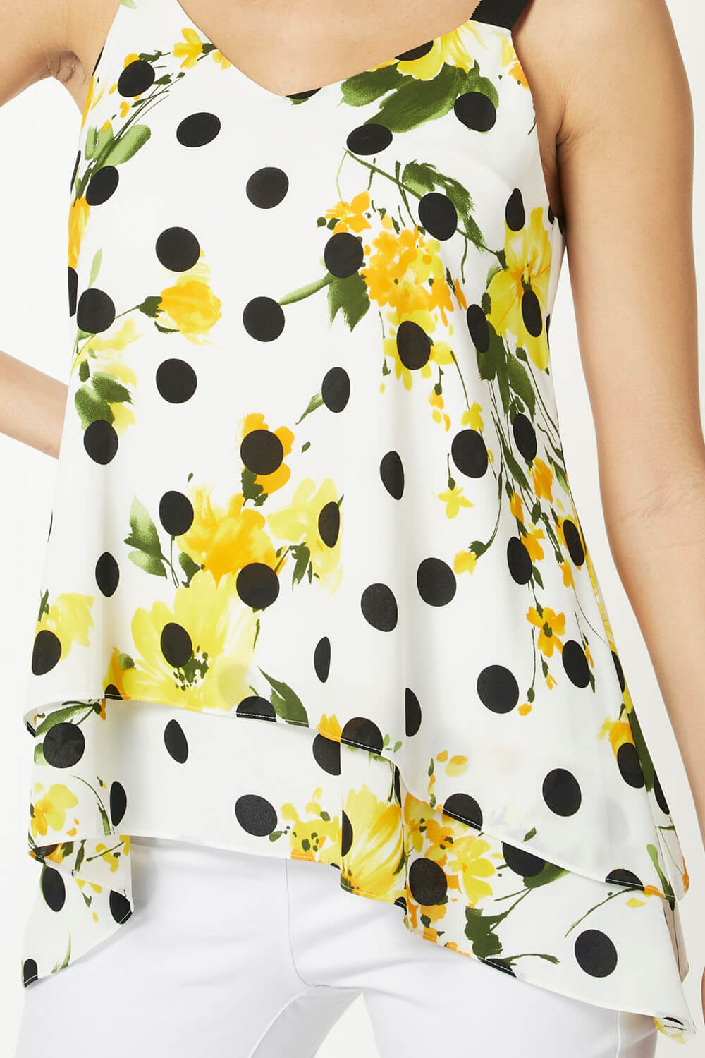Yellow Floral Spot Print Overlay Vest Top, Image 4 of 5