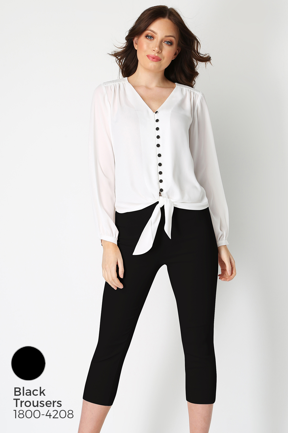 Ivory  Contrast Button Tie Front Blouse, Image 6 of 8