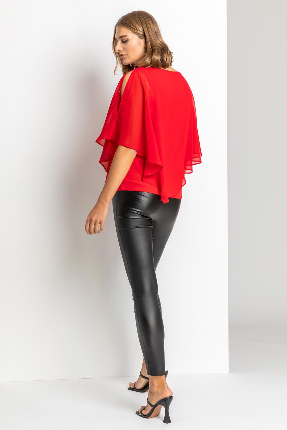Red Embellished Chiffon Overlay Top, Image 2 of 5