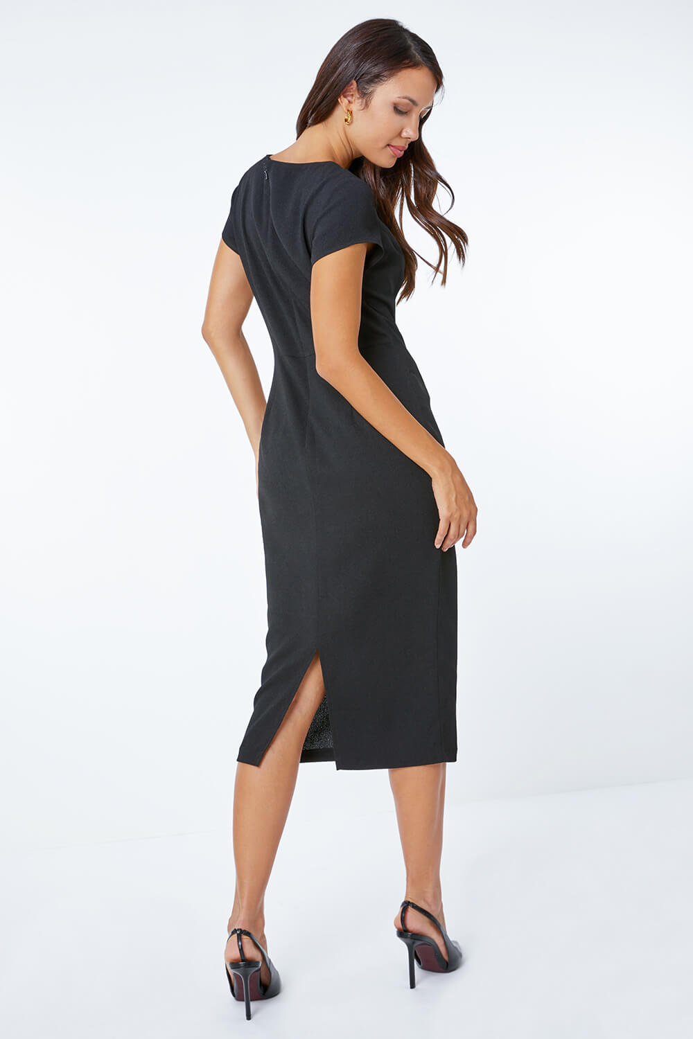 Black Pleat Detail Smart Stretch Dress, Image 3 of 5
