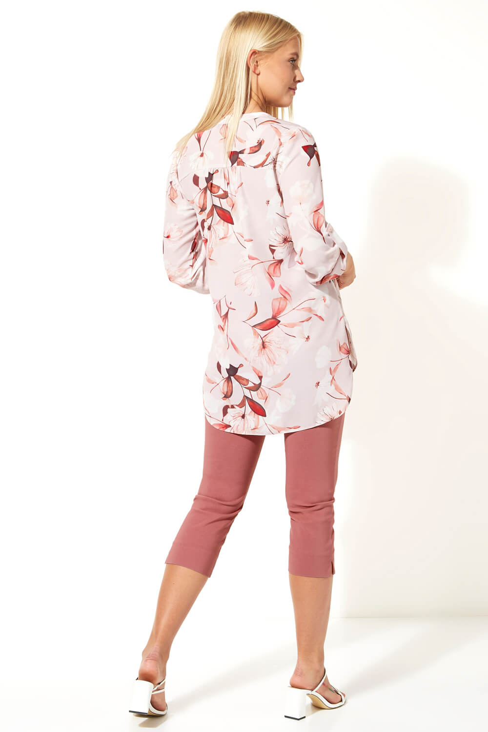 Light Pink Floral Print Roll Sleeve Shirt, Image 3 of 4
