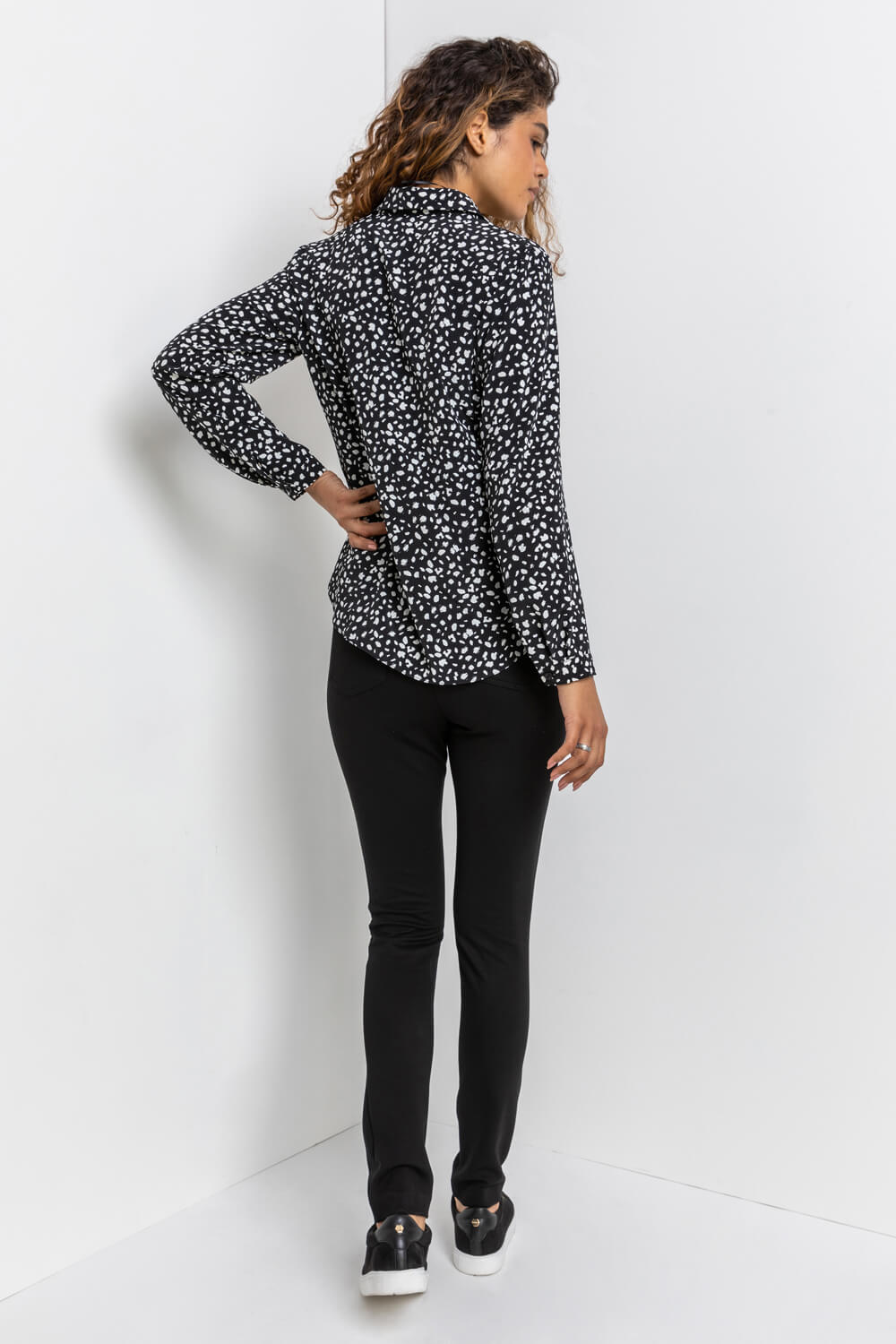 Black Abstract Spot Print Blouse, Image 2 of 5