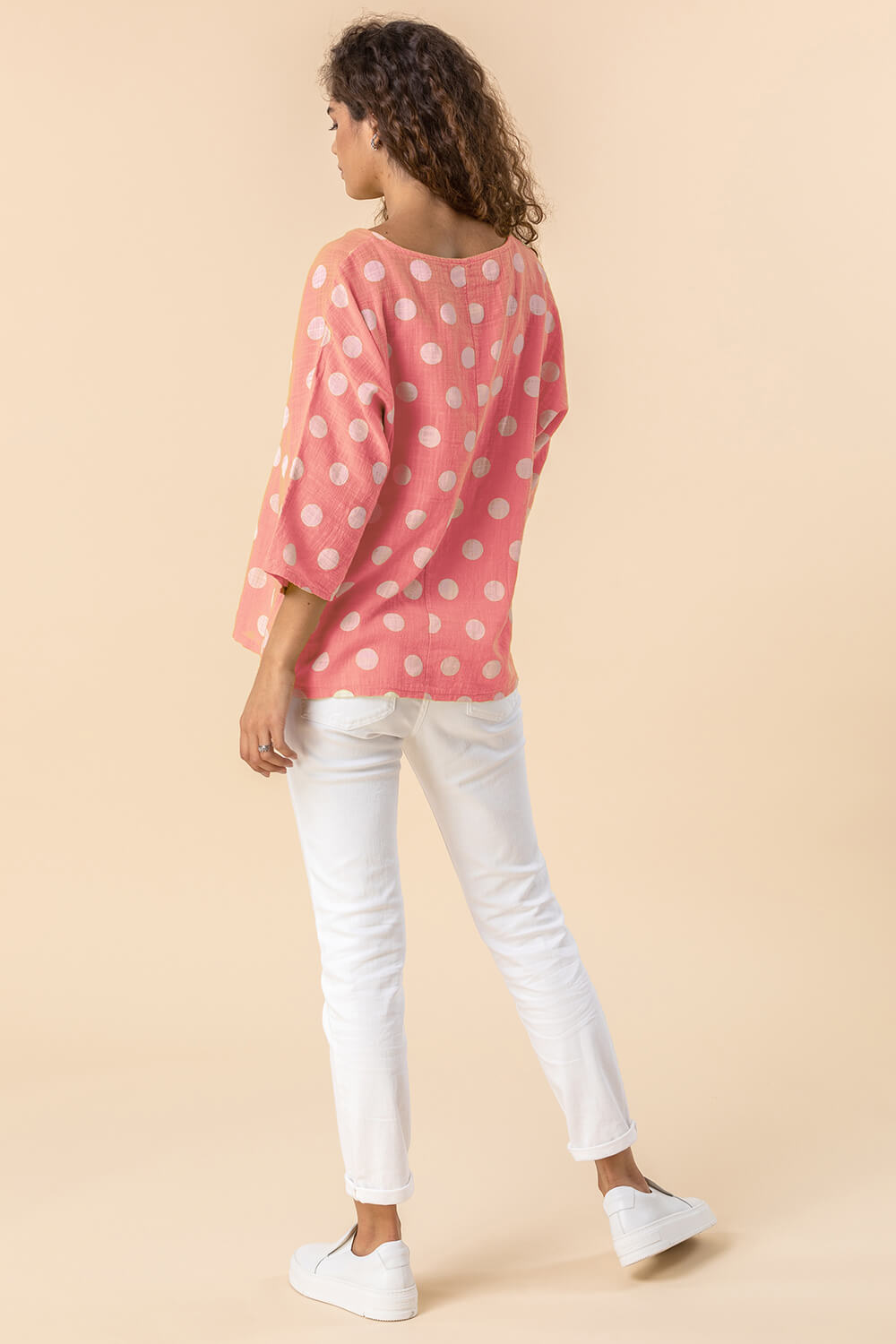 CORAL Spot Print 3/4 Sleeve Top, Image 2 of 4