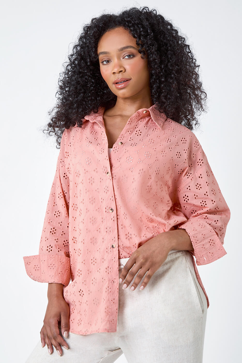 Rose Petite Cotton Broderie Button Blouse, Image 2 of 5