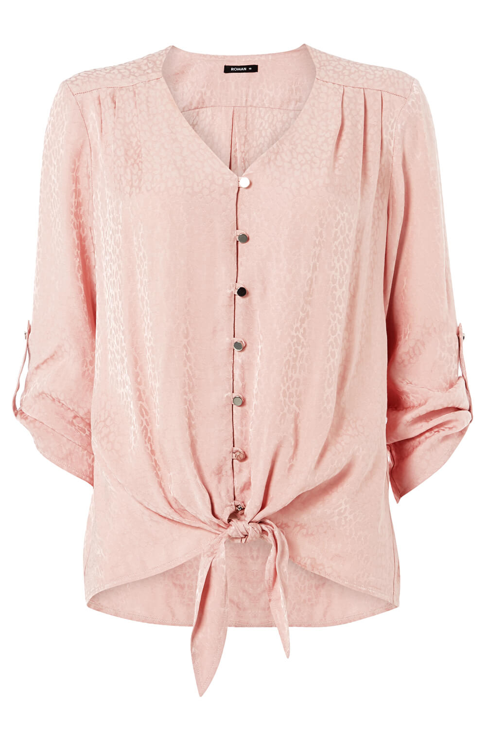 Light Pink Tie Front Animal Jacquard Blouse, Image 5 of 5