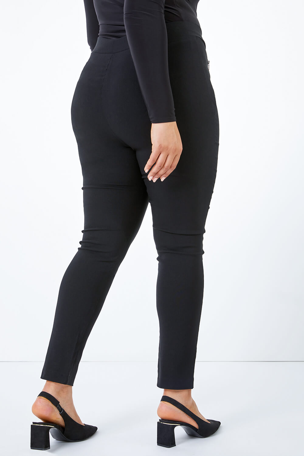 Black Curve Full Length Zip Stretch Trouser, Image 4 of 5