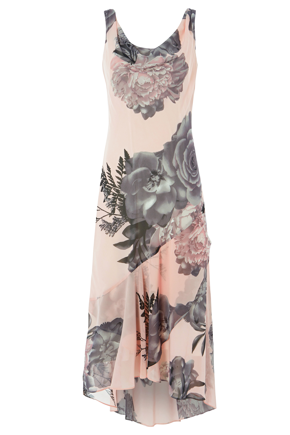 Light Pink Floral Cowl Neck Chiffon Midi Dress, Image 5 of 5