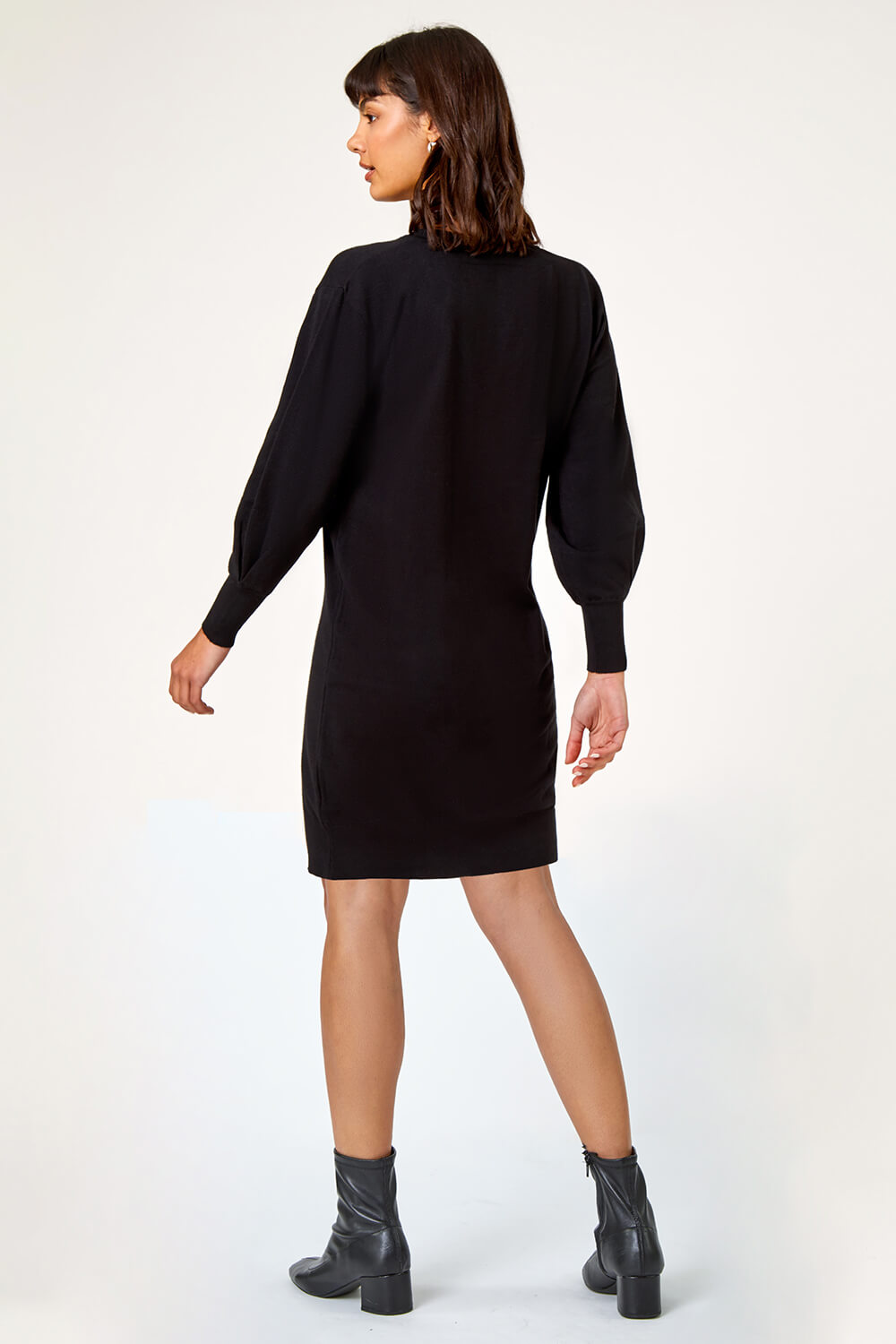 Black Longline Knitted Jumper Dress, Image 2 of 5
