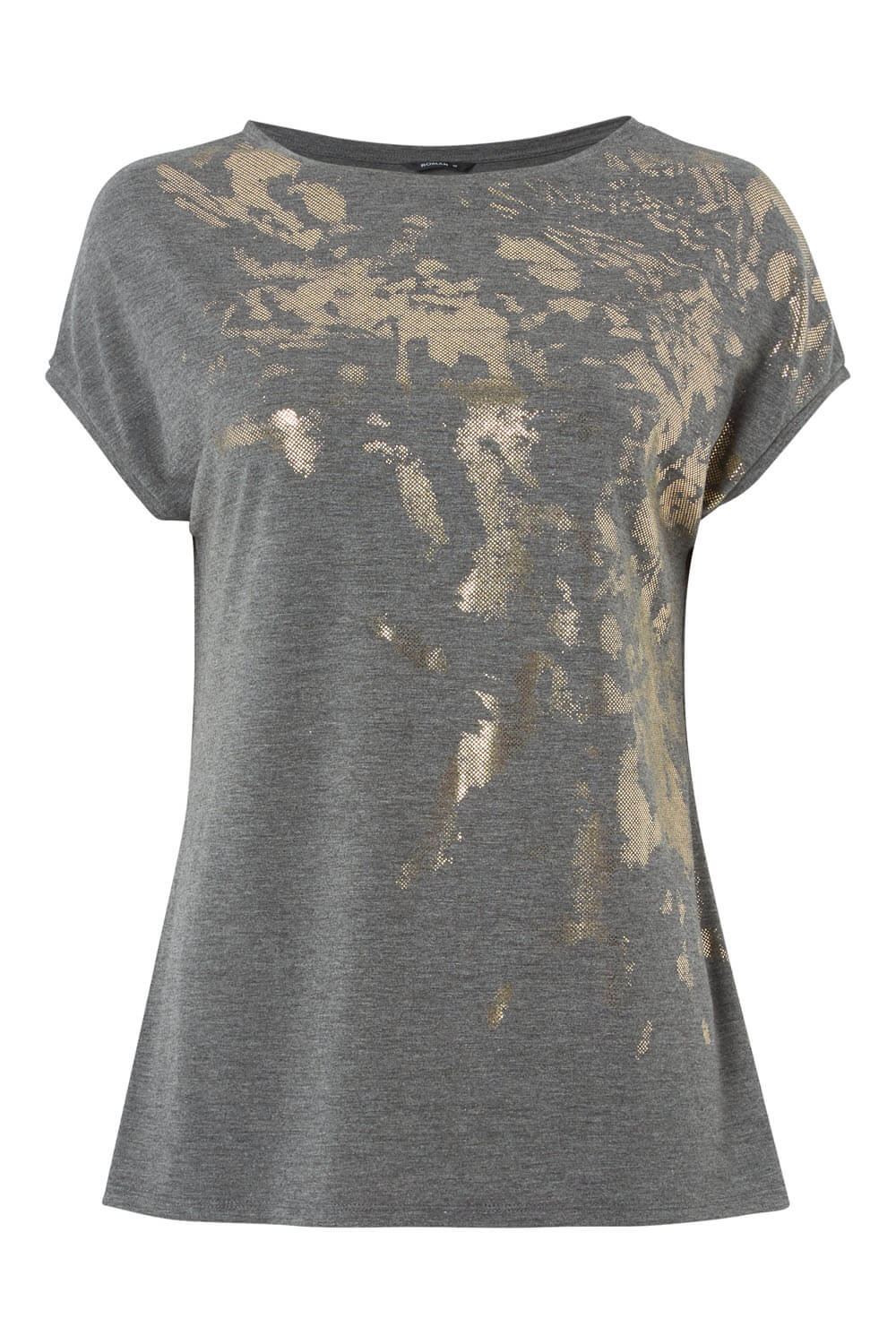 Grey Abstract Foil Print T-Shirt Top, Image 4 of 4