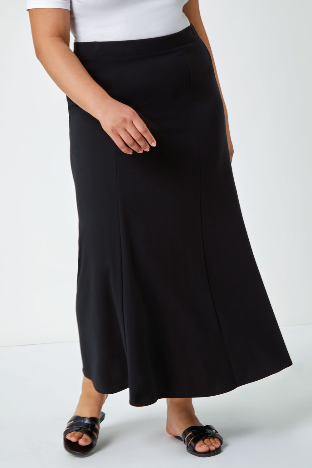 Black Curve Panelled Midi Skirt , Image 4 of 5