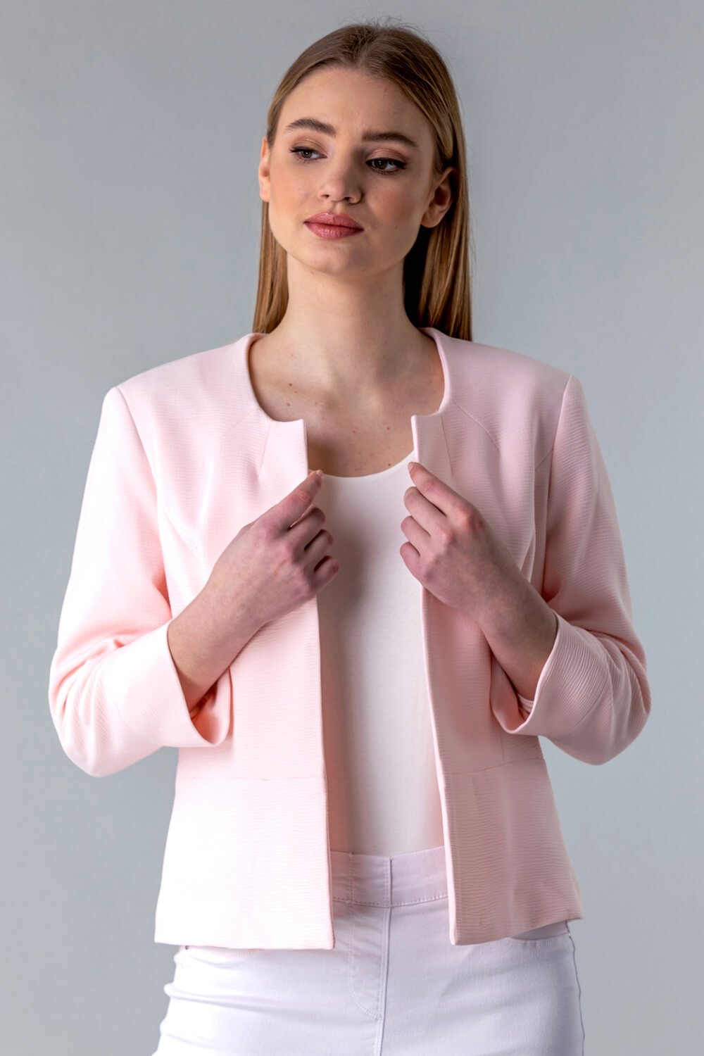 Light Pink Textured Cropped Jacket, Image 4 of 4