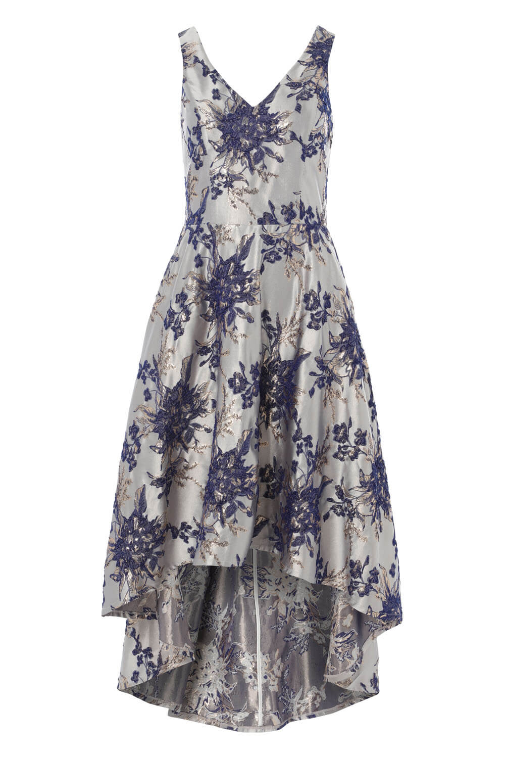 Royal Blue Floral Jacquard Gown Dress, Image 5 of 5