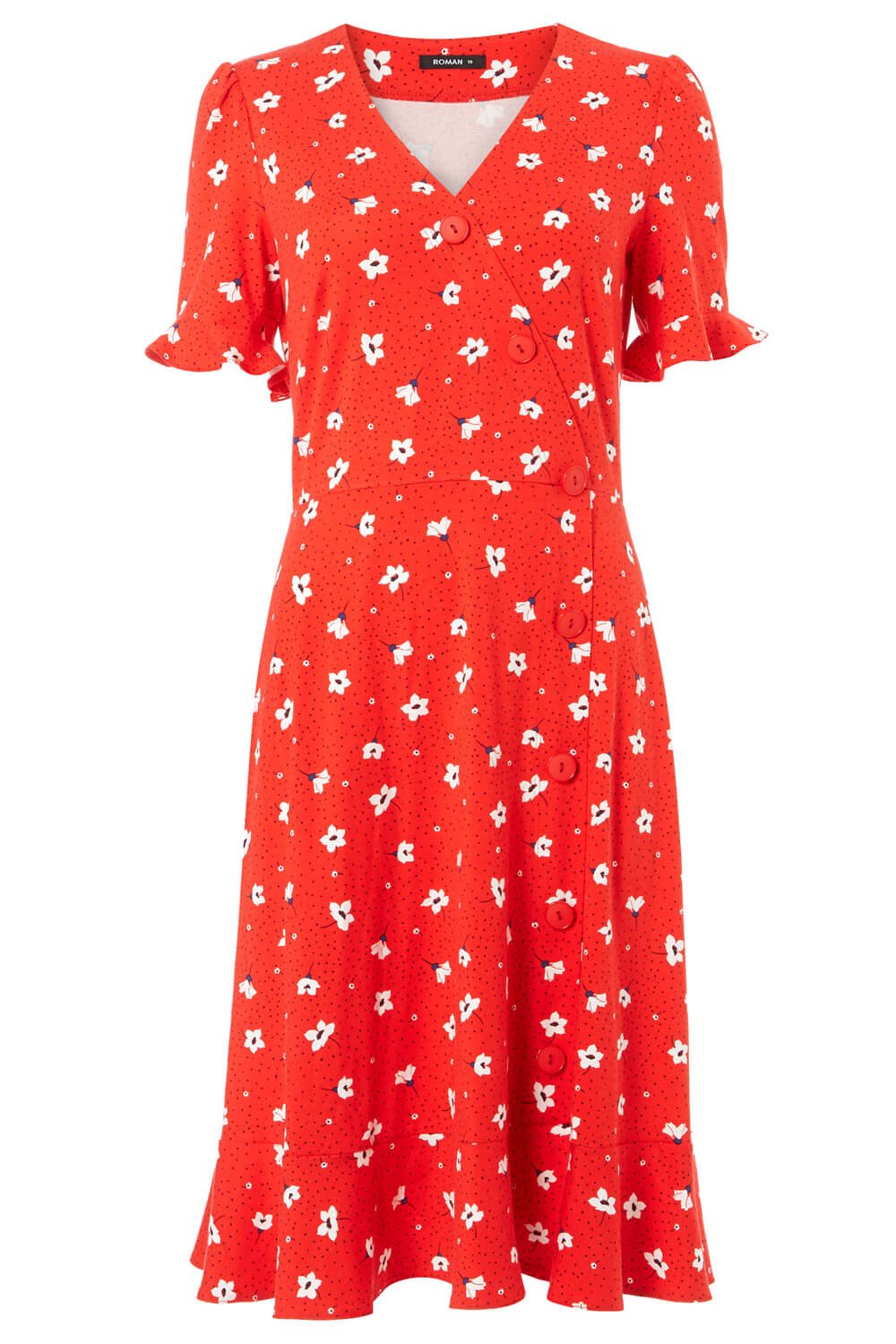 Red Floral Stretch Jersey Tea Dress, Image 6 of 6