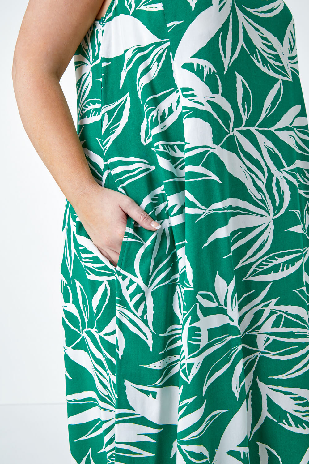 Green Curve Leaf Print Midi Dress, Image 5 of 5