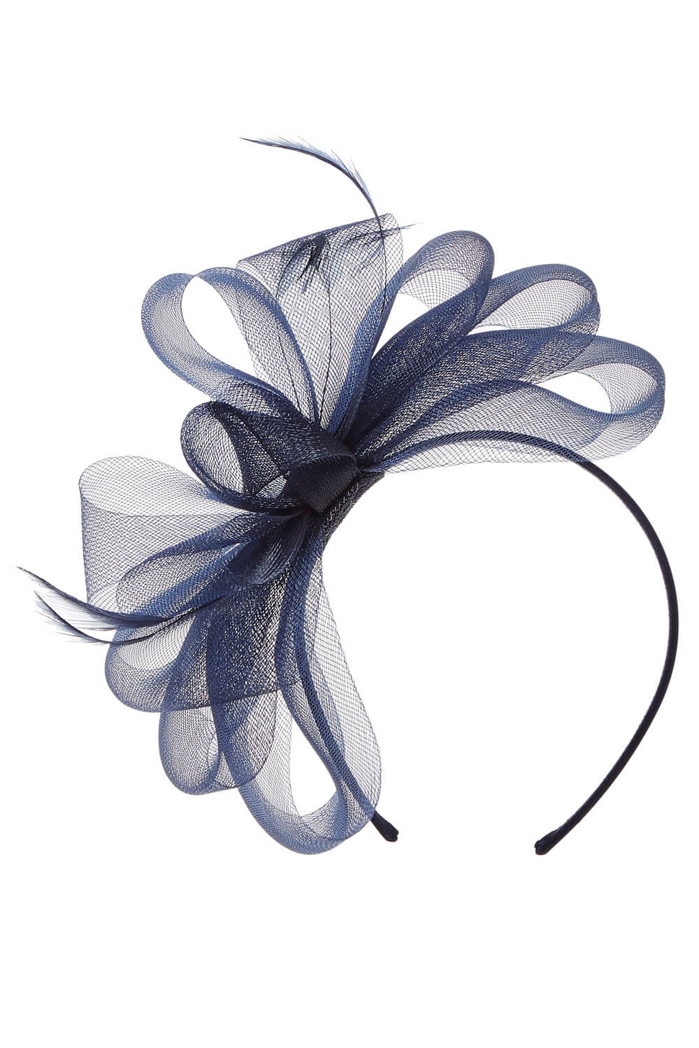 Navy  Bow and Feather Band Fascinator, Image 2 of 2