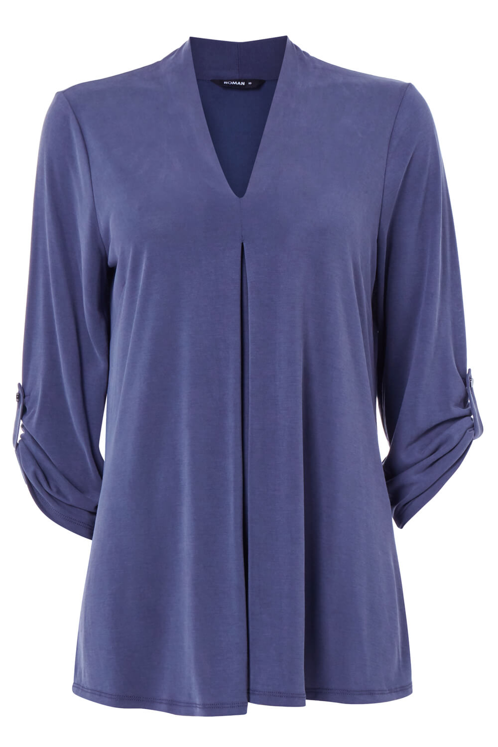 Navy  V-Neck Pleat Front Top, Image 6 of 6