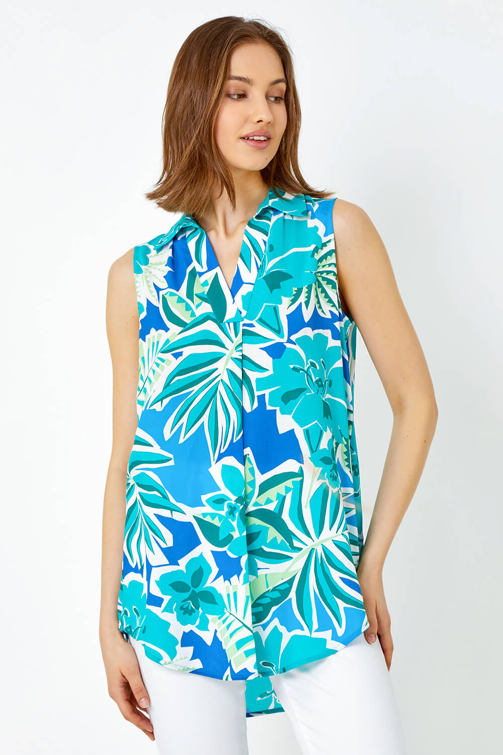 Sleeveless Tropical Print Overshirt
