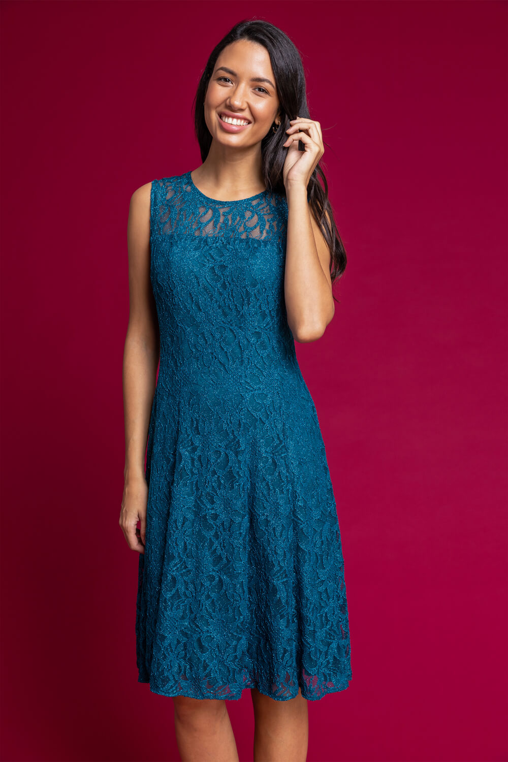 Glitter Lace Fit And Flare Dress