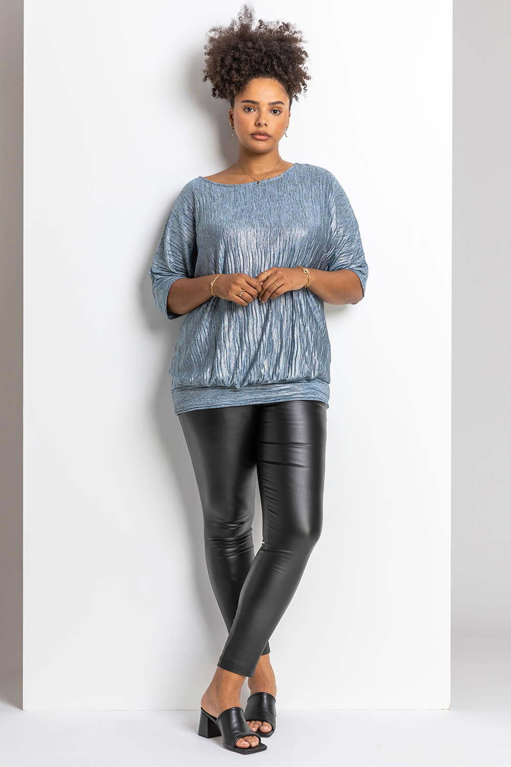 Silver Curve Shimmer Pleated Blouson Top, Image 4 of 5