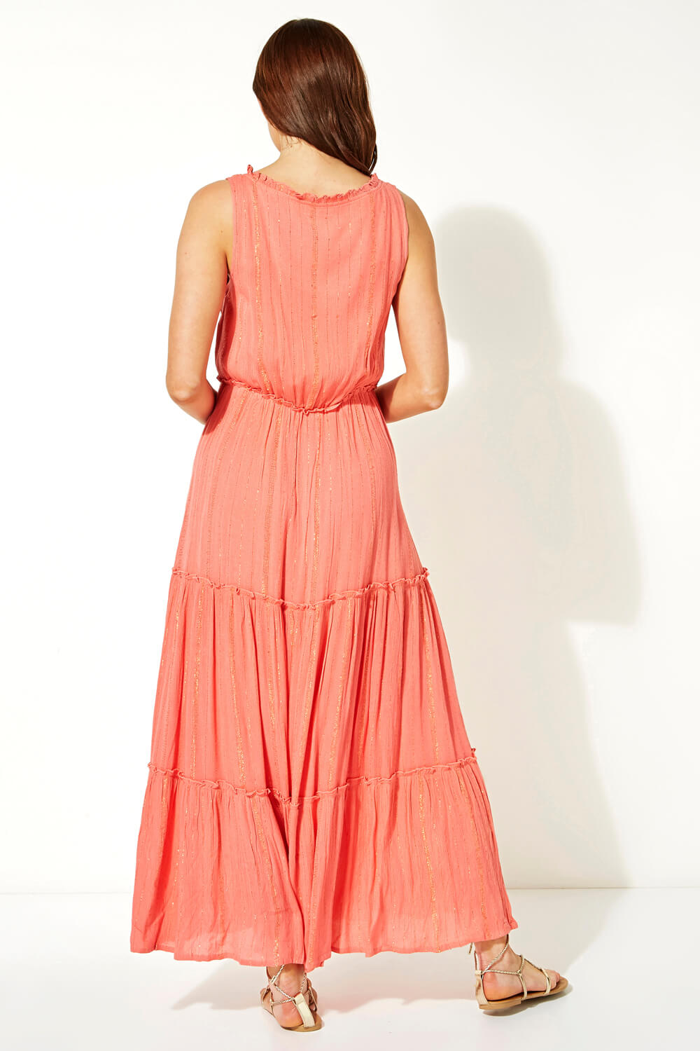 CORAL Tiered Tie Waist Maxi Dress , Image 2 of 4