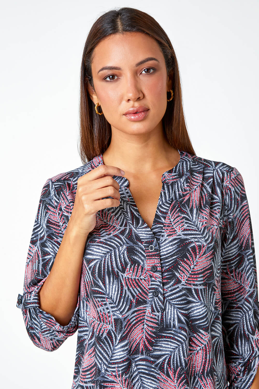 Red Leaf Print Stretch Blouse, Image 4 of 5