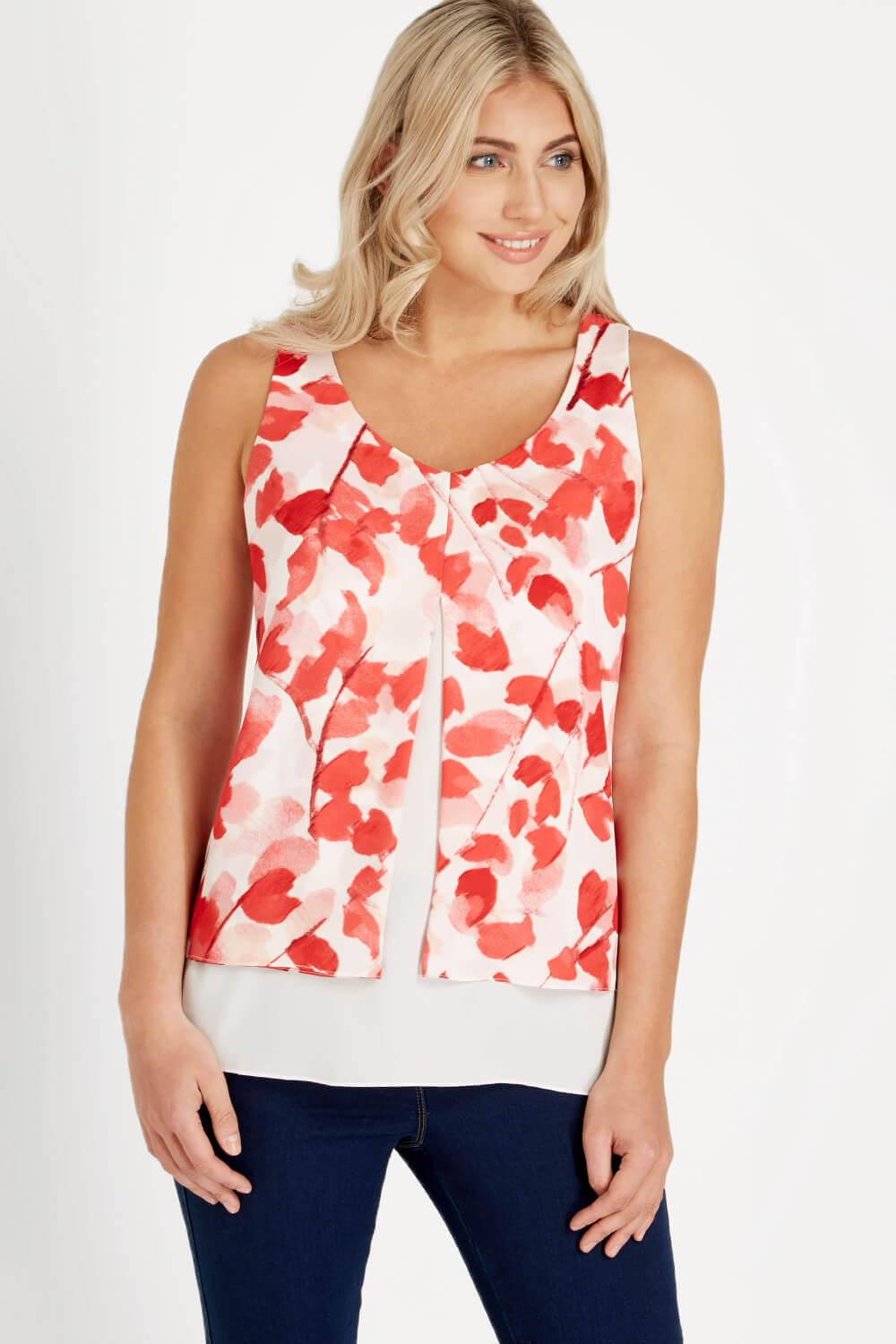 Floral Print Pleat Layered Top
