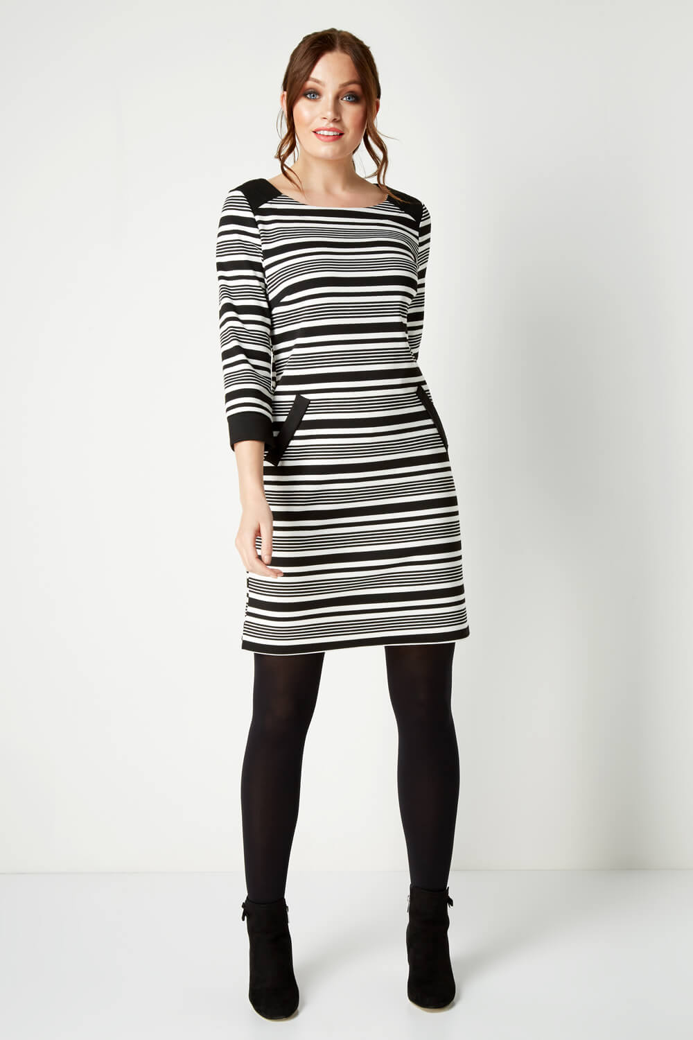 Black Contrast Stripe Pockets Dress, Image 2 of 4