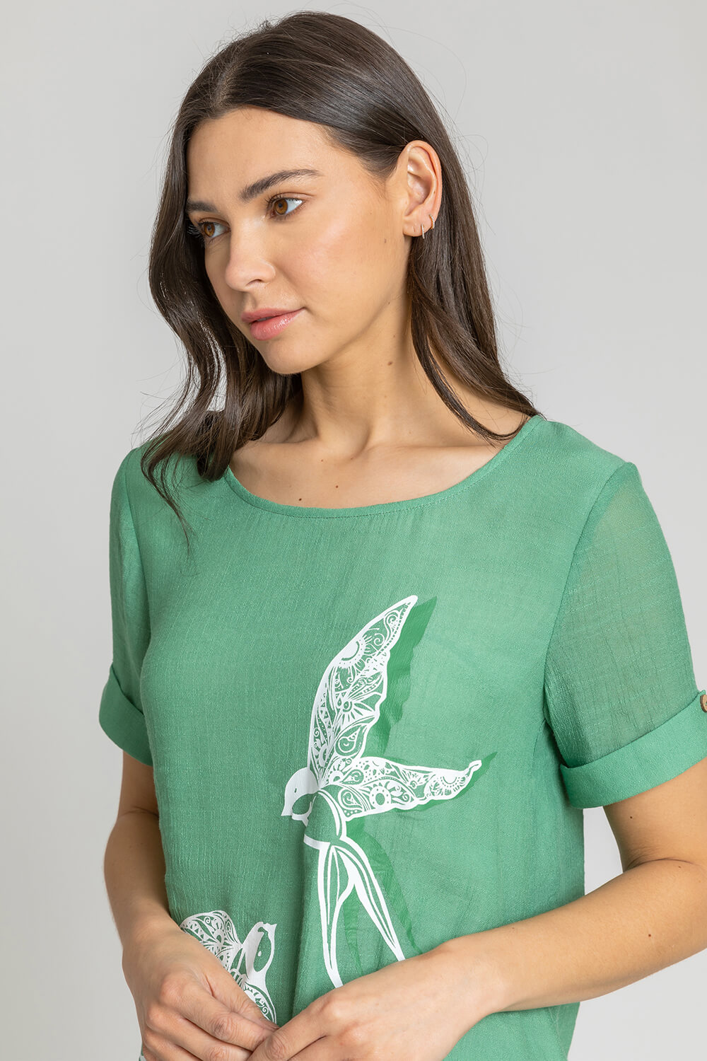 Sage Bird Print Asymmetric Tunic Top, Image 4 of 4