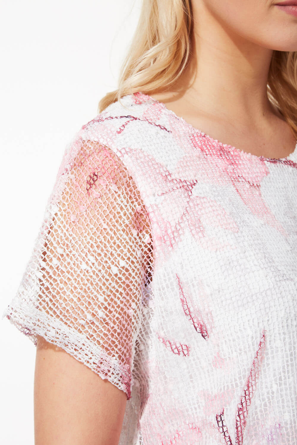 PINK Mesh Overlay Floral Top, Image 4 of 5