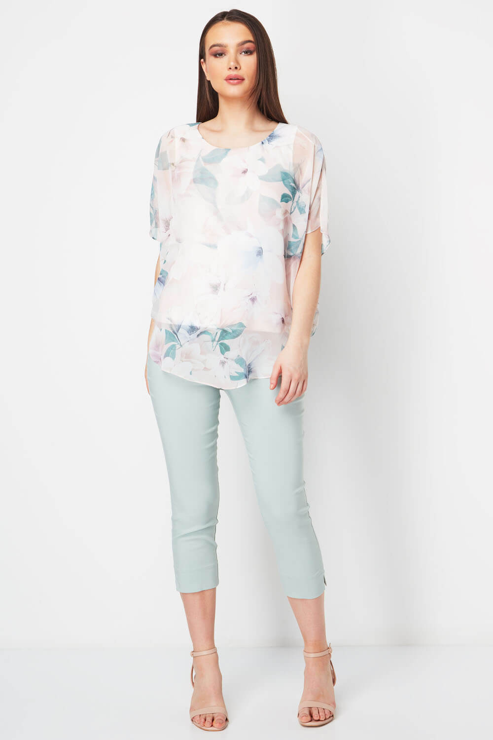 Light Pink Floral Chiffon Overlay Top , Image 2 of 8