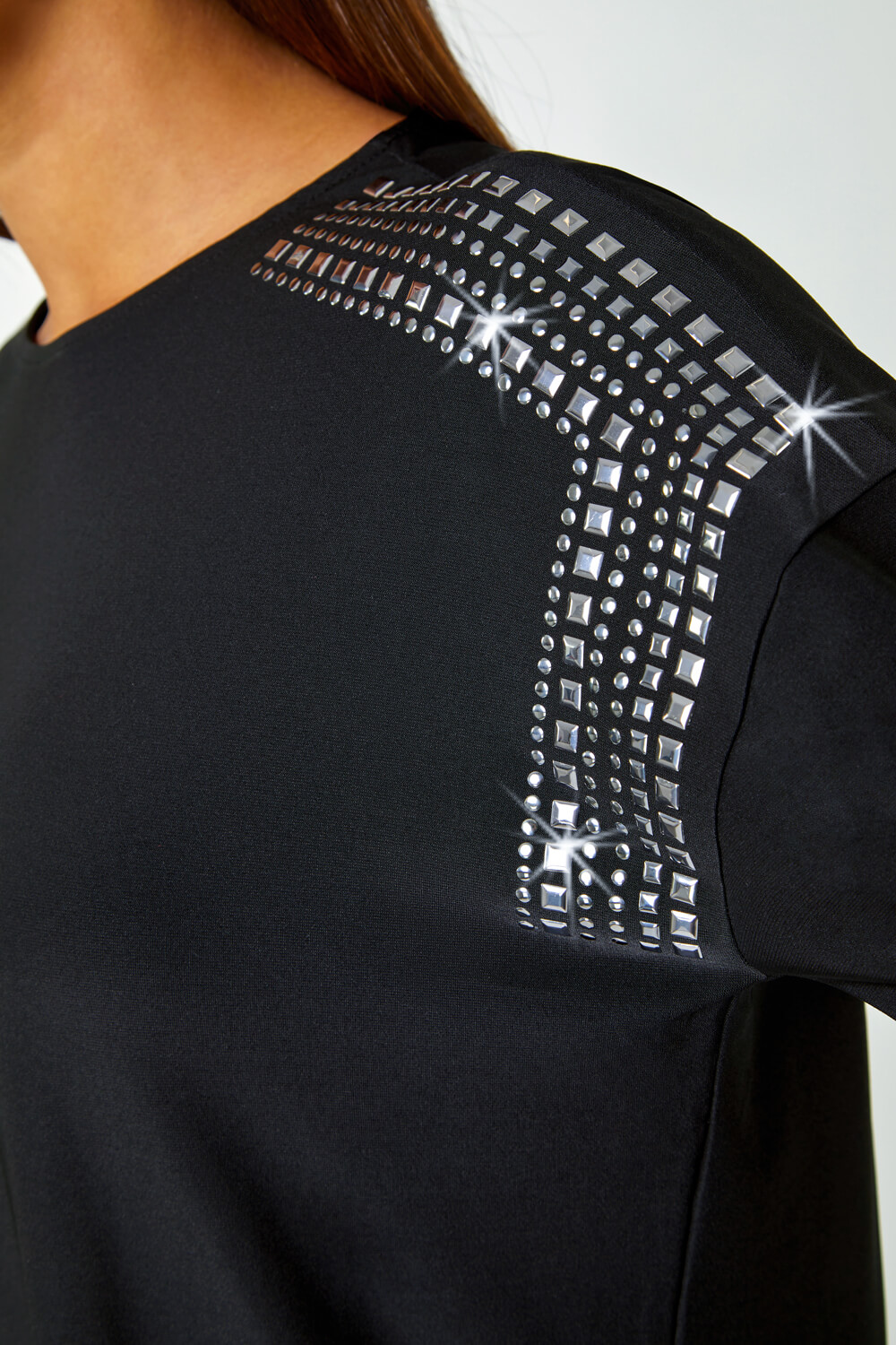 Black Stud Embellished Stretch Jersey Top, Image 5 of 5