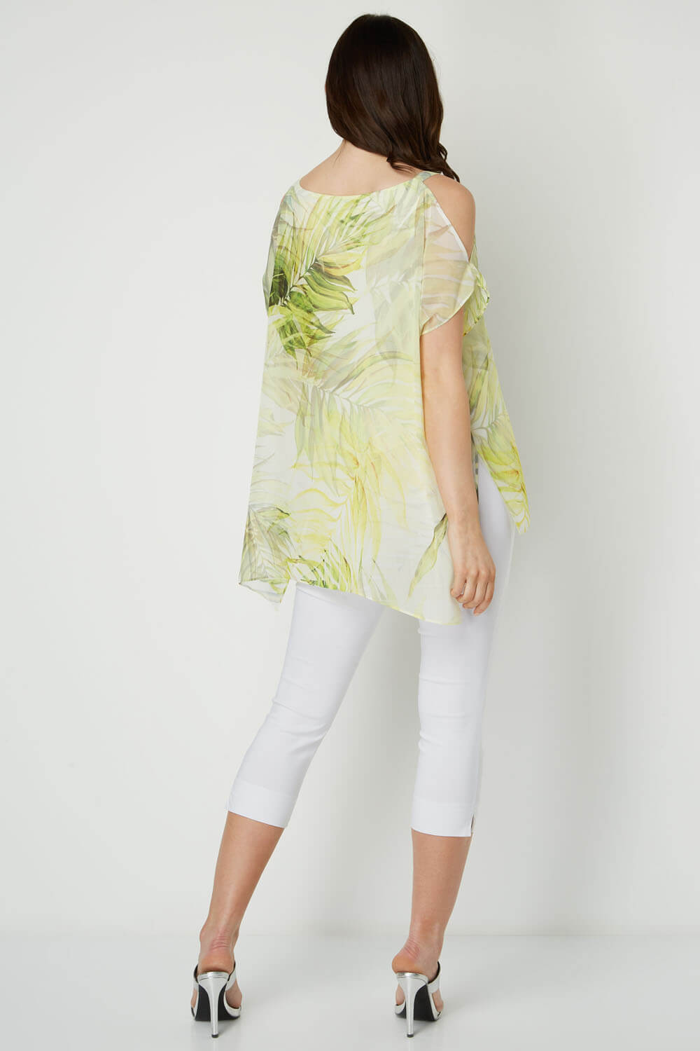 Yellow Cold Shoulder Tropical Print Top, Image 2 of 8