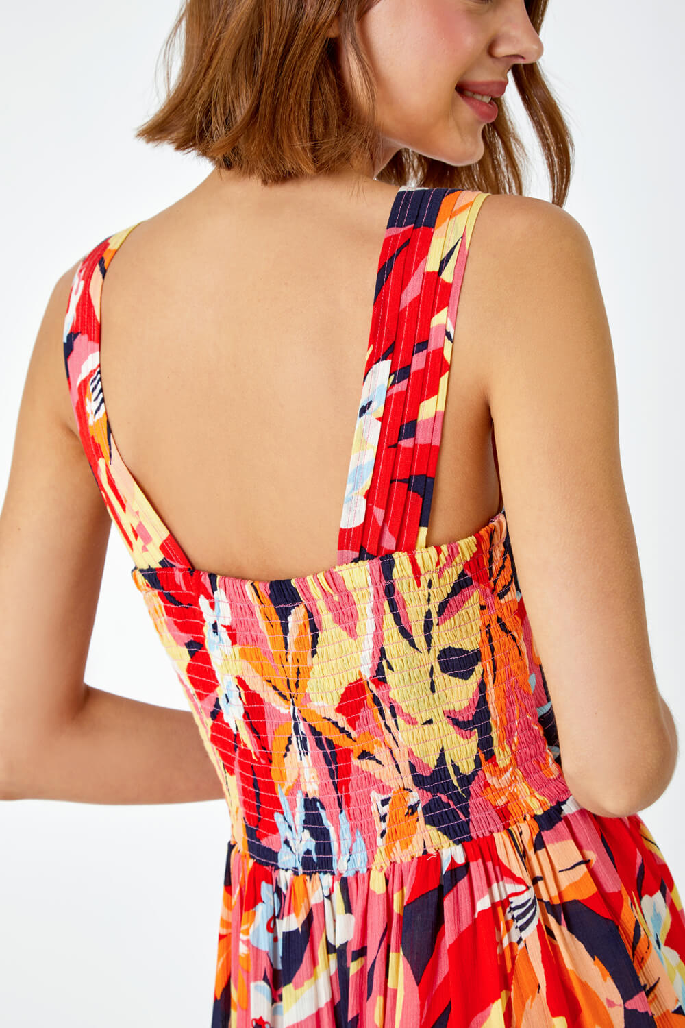 ORANGE Tropical Shirred Stretch Midi Dress, Image 5 of 5