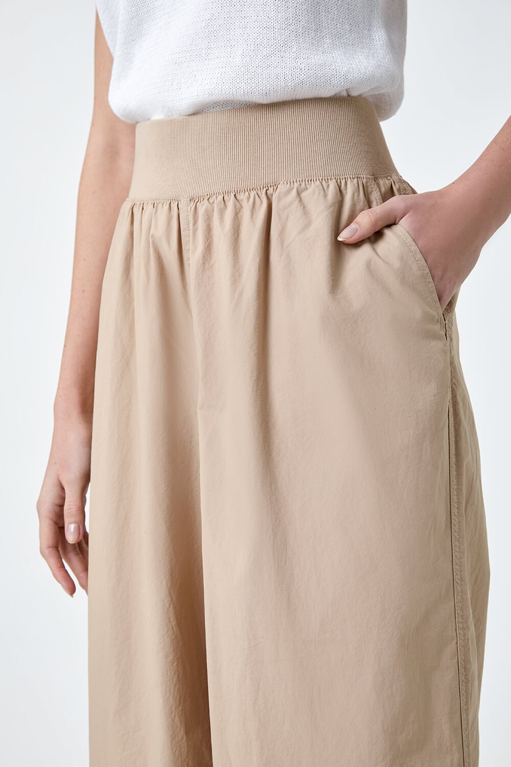 Natural  Wide Leg Cotton Culottes, Image 5 of 5