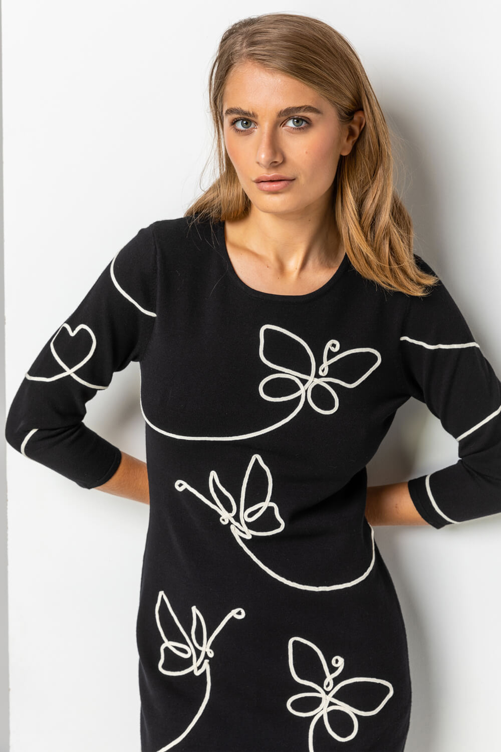 Black Butterfly Embellished Knitted Dress, Image 4 of 4