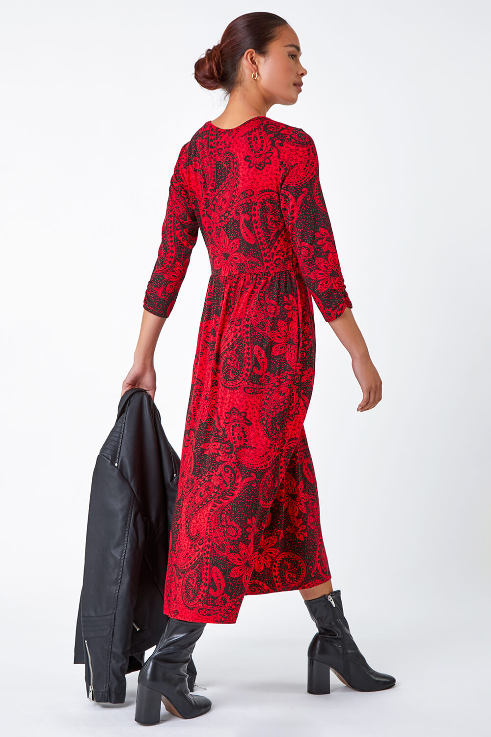 Red Petite Paisley Print Midi Stretch Dress, Image 3 of 5
