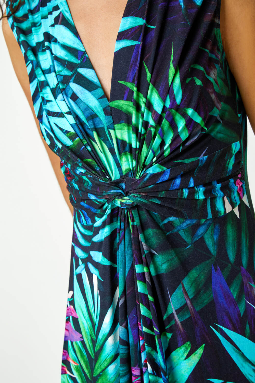 Turquoise Tropical Print Maxi Dress, Image 5 of 6