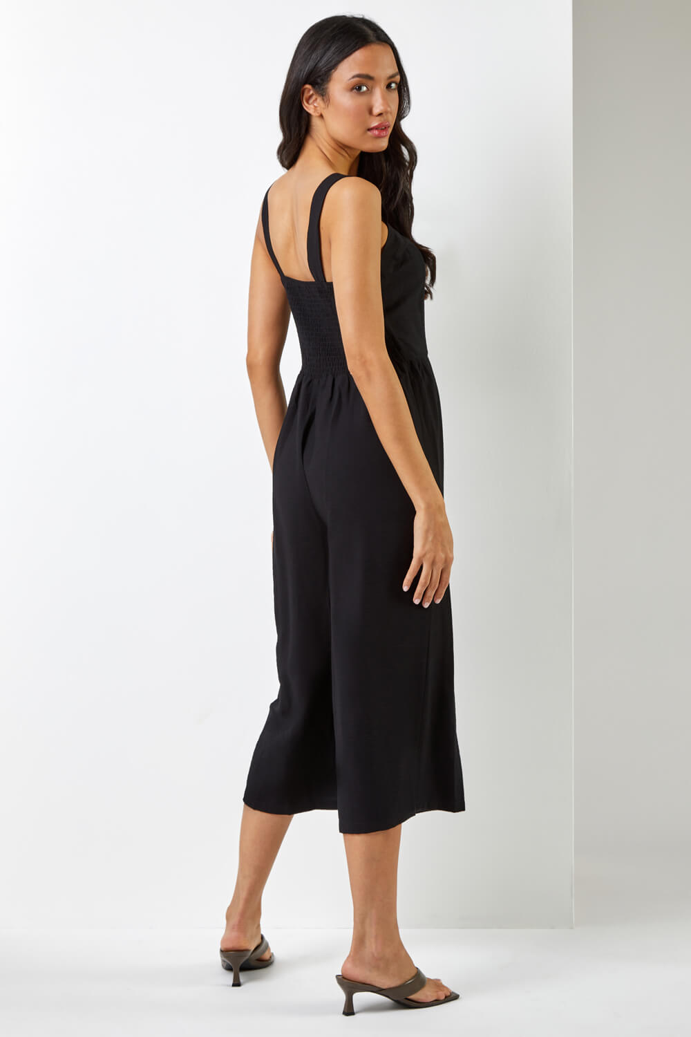 Black Wide Leg Culotte Jumpsuit, Image 4 of 6