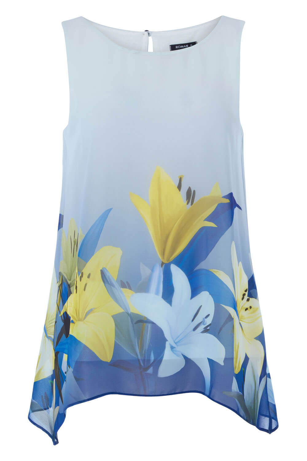 Blue Floral Border Print Overlay Top, Image 4 of 8