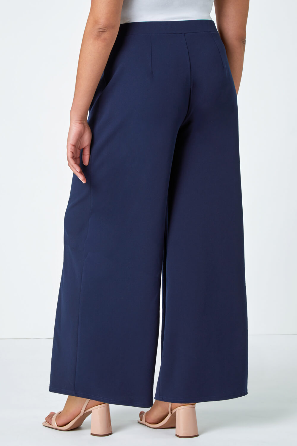Navy  Curve Wide Leg Pleat Stretch Trousers, Image 3 of 5