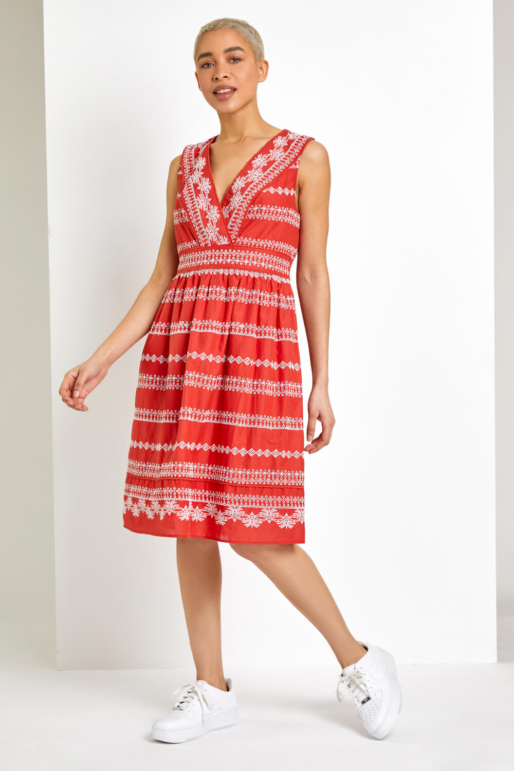 Broderie Detail Fit & Flare Day Dress
