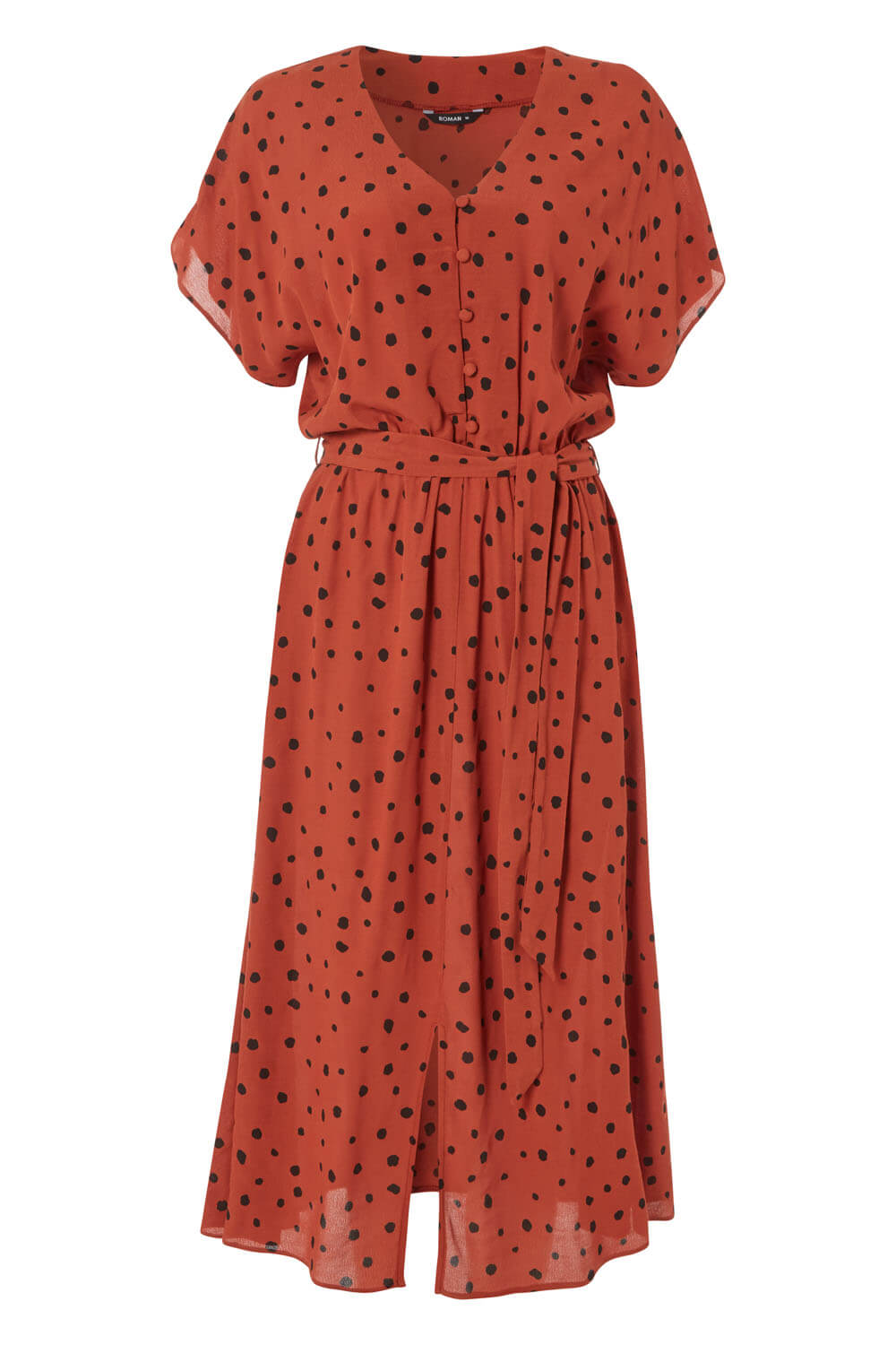 Rust Polka Dot Midi Tea Dress, Image 5 of 5